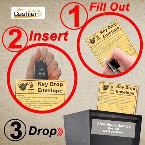 500 Night Key Drop Off Envelopes For Auto Shop Repair or Service, 4 1/8" x 9 1/2", After Hours Key Drop Envelopes with Self Seal Flap, Sturdy 24lb. Brown Kraft (500)