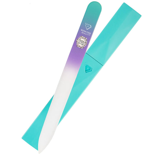 Bona Fide Beauty Czech Glass Nail File with Case, Pastel Green Violet Crystal File for Natural Nails. Nail Care Tool Gifts for Women
