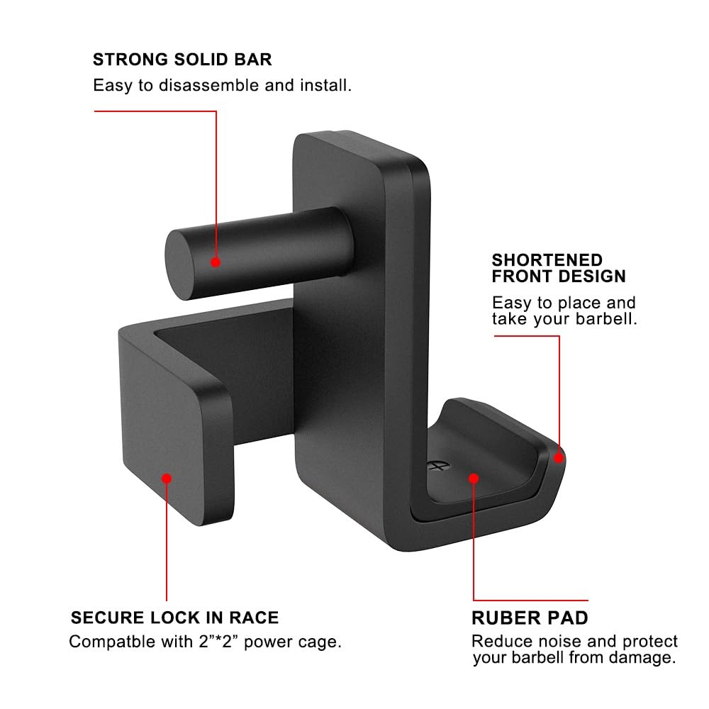 Kipika J-Hooks - Heavy Duty Steel Hooks for 2" x 2"" Square Tube Power Cages with 1’’ Hole - Set of 2"
