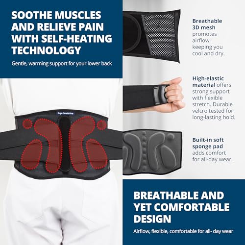 Strong Self-Heating Fit Lower Back Brace – Advanced Composite Fiber Support Belt with X-Shaped Design, Strong Lumbar Support, Pain Relief for Men & Women, Large