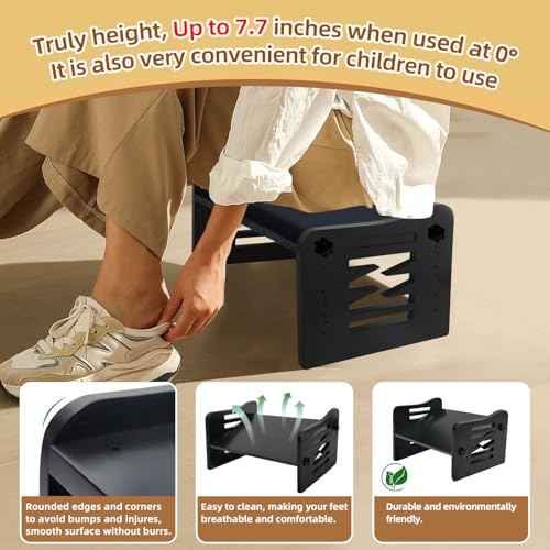 Myplace Bamboo Adjustable Under Desk Footrest with Memory Foam Pad - Ergonomic Foot Rest with 7-Level Adjust, Slanted Foot Rest Stool for Home Office Kitchen Bedroom (Black)
