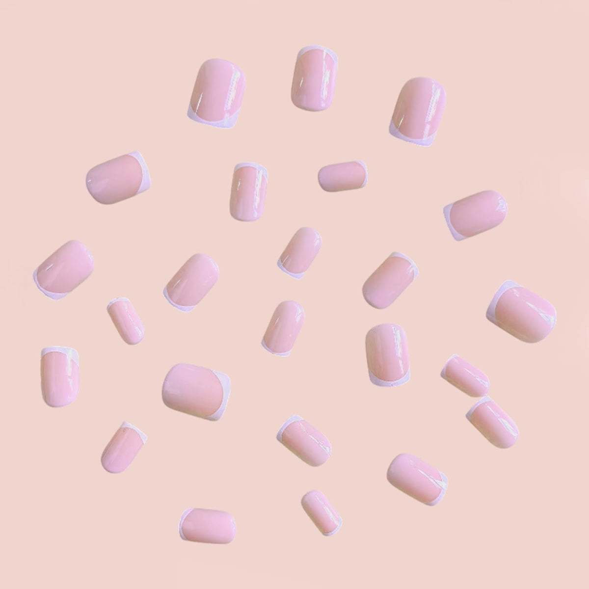 White French Press on Nails Short Squares Fake Nails Nude Designs False Nails French Full Cover Glossy Repeatable Acrylic Stick on Nails for Women and Girls Daily Simple Manicure Decoration 24Pcs