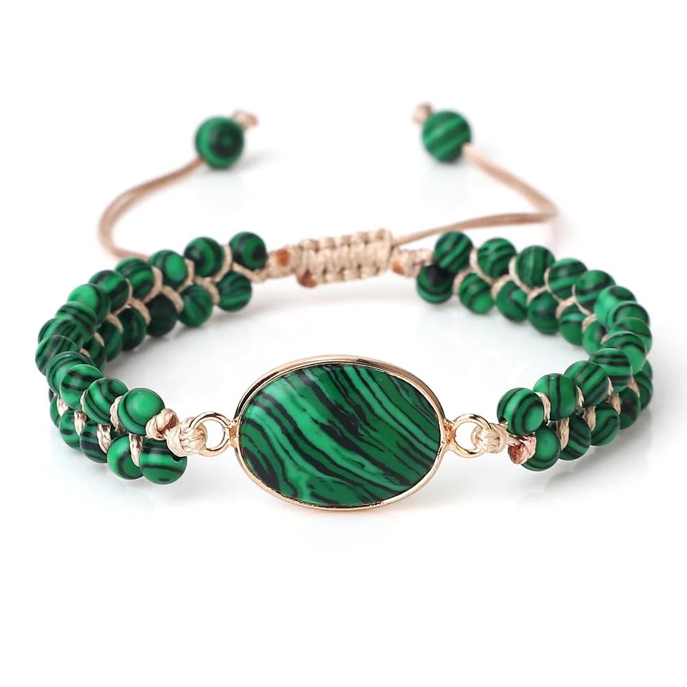 "SS Boutique" Green Malachite Healing Bracelet, Handmade Braided Gemstone Bangle for Meditation, Energy, Spiritual Protection & Mental Balance - 1pc Yoga Bracelet with Premium Gift Box