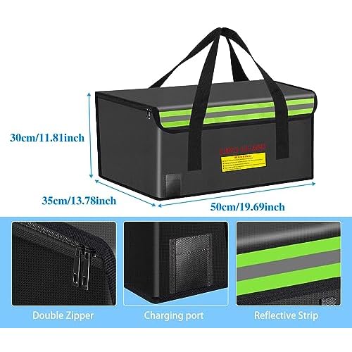 500 * 350 * 300mm Ebike Battery Safe Bag Fireproof Charging Lipo Bag Large Capatity for Lipo Battery Pack Storage Charging Transport, Home Office Travel Fireproof Safe Storage Pouch