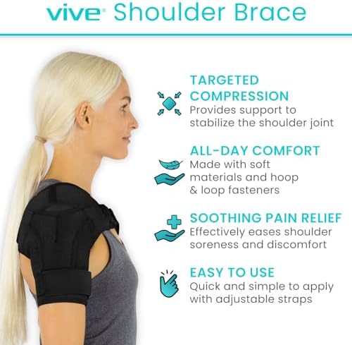 Vive Shoulder Brace for Women - Injury Recovery Compression Support Sleeve - for Rotator Cuff Injuries, Arthritis, Sprain, Dislocation, PT - Targeted Inflammation Pain Relief (Black, Small)