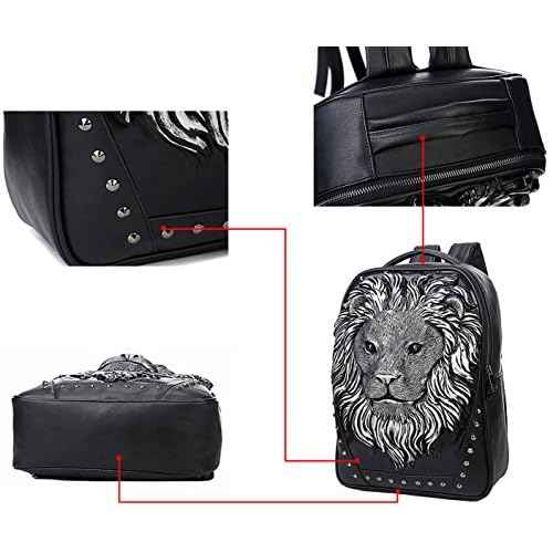 3D Animal Head Backpack, Studded PU Leather Cool Laptop Backpack College Bookbag