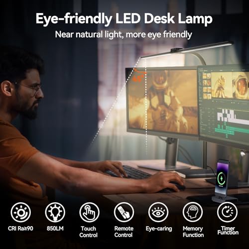 AUSDOM LED Desk Lamp for Home Office, 24W Ultra Bright Architect Task Light with Clamp & USB Port, 5 Colors & Dimming Touch Control, Flexible Gooseneck for Reading, Crafting, Gaming- 50 Lighting Modes