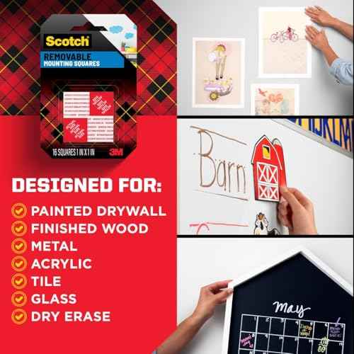 Scotch Removable Double-Sided Mounting Squares, 16 Pre-Cut Foam Squares, 0.7 in. x 0.7 in., Removes Easily Without Leaving Any Residue, Photo-Safe, Mess-Free Application (108AMS-SQ-16)