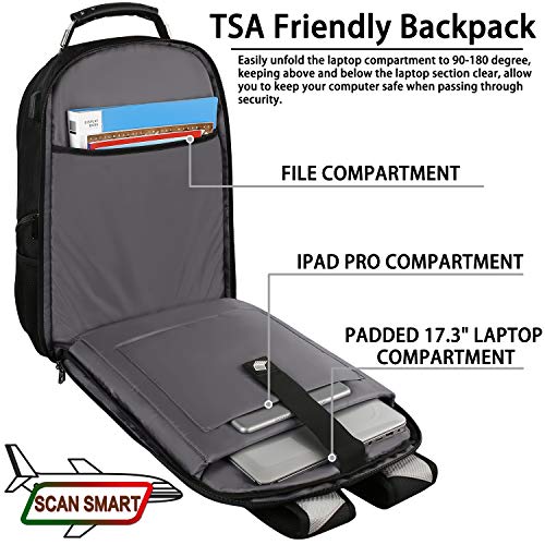17 inch Laptop Backpack, Large Travel Backpack for Men Airline Approved with USB Charging Port and TSA Friendly, RFID Anti Theft Water Resistant Bookbag Fit for College High School Students Weekender