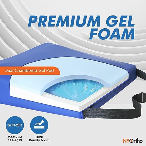 NYOrtho Wheelchair Gel Seat Cushions - Wedge - Shaped Ge l- Foam Cushion Wheelchairs -Office Chairs - Car Seats - More - Firm Foam Quick Release Straps Non - Slip Bottom - Made in USA