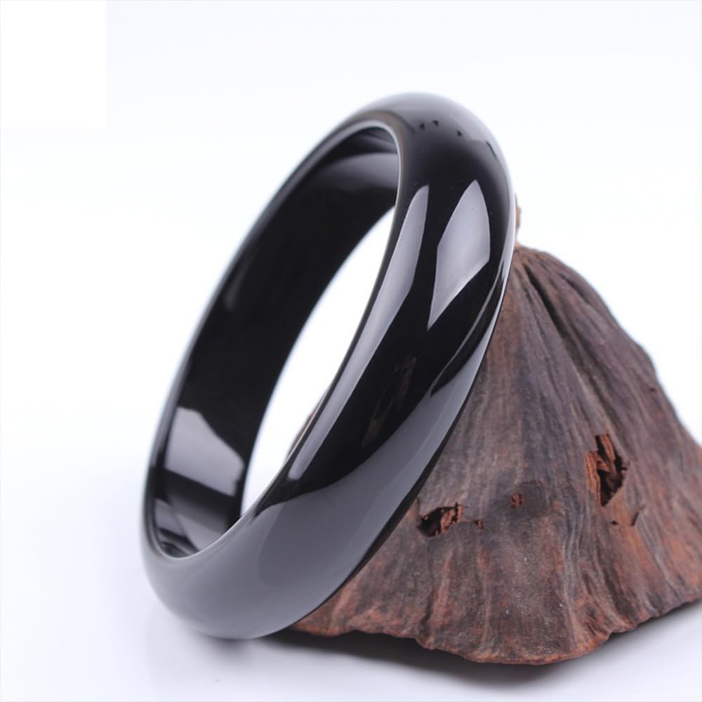 Natural Black Jade Bangle Bracelet for Women Good Luck Chinese Feng Shui Bracelet with Box Elegant Black Jade Stone Bangle Yoga Meditation Mother Birthday Gift (xi black1, 62-63)