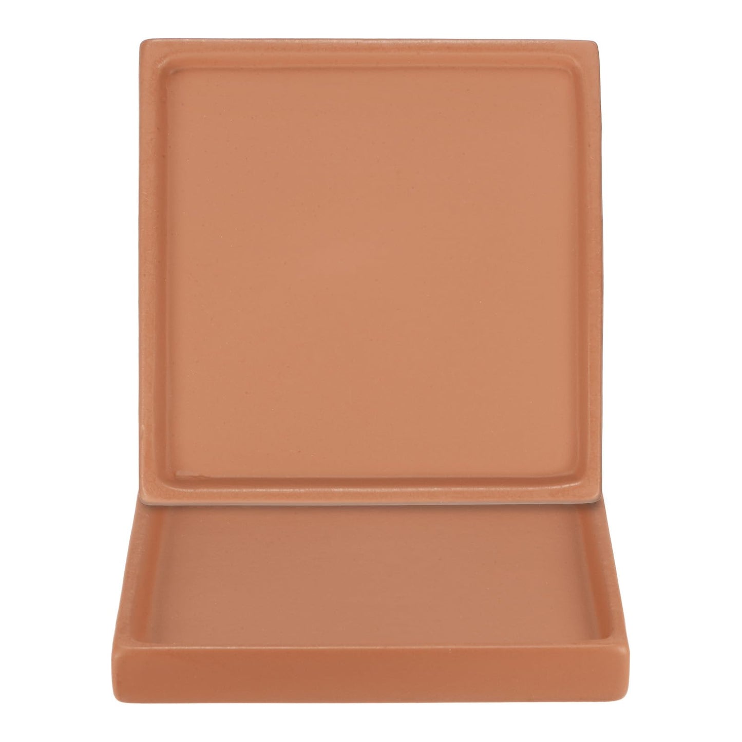 M METERXITY 2-Pack Ceramic Plant Saucer, 5 Inch Plant Water Catcher Tray, Plant Pot Saucers for Indoor/Outdoor Plants/Flower Drainage Drip Water Tray [Square Dark Orange]