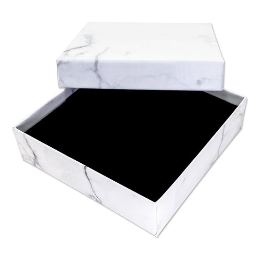 TheDisplayGuys - 24-Pack Cardboard Kraft Paper Jewelry Gift Boxes w. Velvet Padding - Necklace/Pendant - Marble White - #33 (3.5" x 3.5" x 1.0")