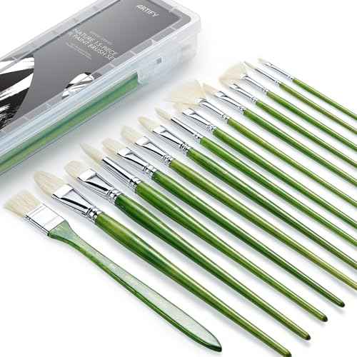 ARTIFY 15-Piece Professional Oil Paint Brush Set - Natural Hog Bristle, No-Shedding, Handcrafted by Masters for Oil/Acrylic/Gouache/Watercolor Painting (Includes Carrying Case)