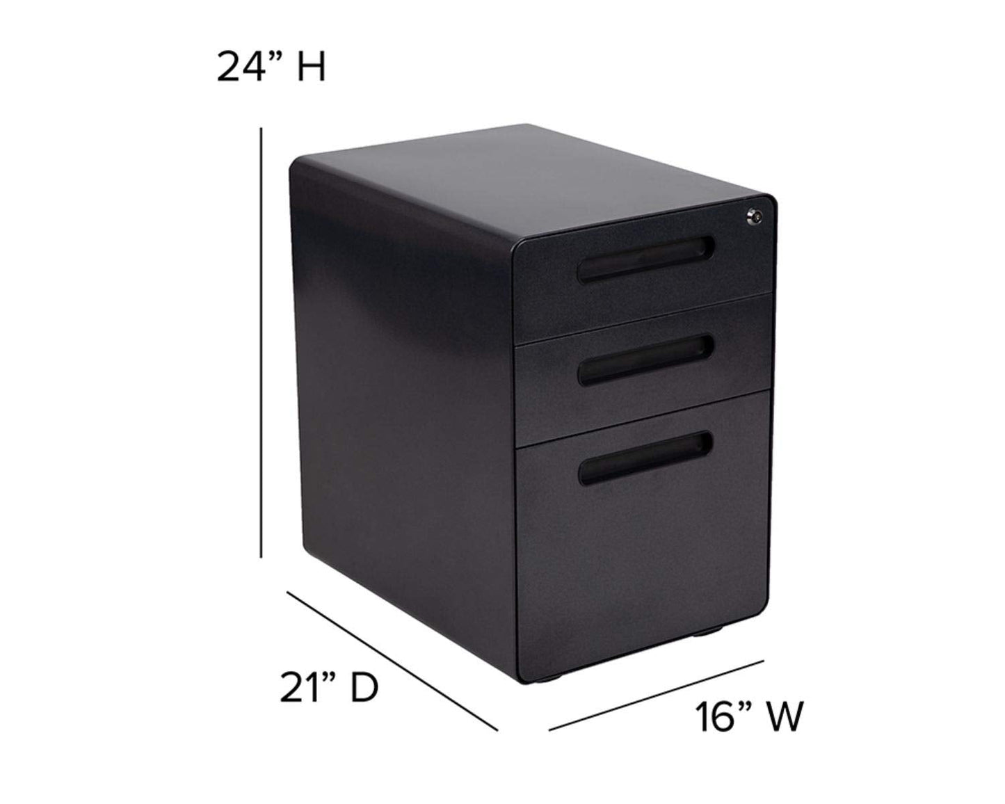 Flash Furniture Wren Ergonomic 3-Drawer Mobile Locking Filing Cabinet with Anti-Tilt Mechanism and Hanging Drawer for Legal & Letter Files, Black