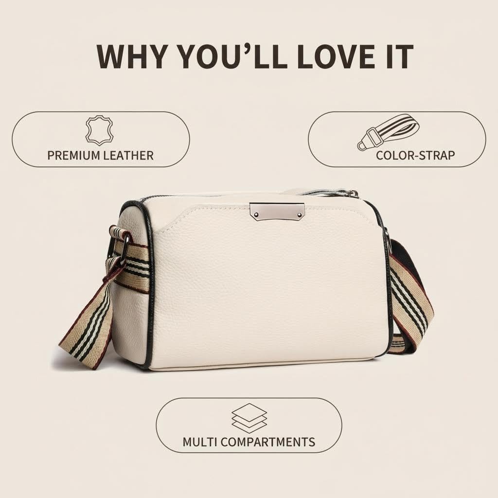 Plinvo Luxury Genuine Leather Crossbody Bag for Women, Wide Adjustable Strap & Timeless Design (02 Beige)