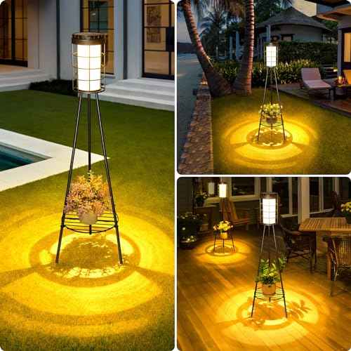 2 - Pack 38 inch Solar Floor Lamps Outdoor with Tripod Plant Stands, Waterproof Outdoor Solar Lights for Garden, Porch, Yard, Backyard, Patio