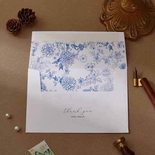 Crisky 50 Pack Blue Floral Thank You Cards Gold Foil Greeting Notes Bulk with Envelopes & Stickers for Birthday, Baby Shower, Bridal Shower, Wedding, Graduation, Business