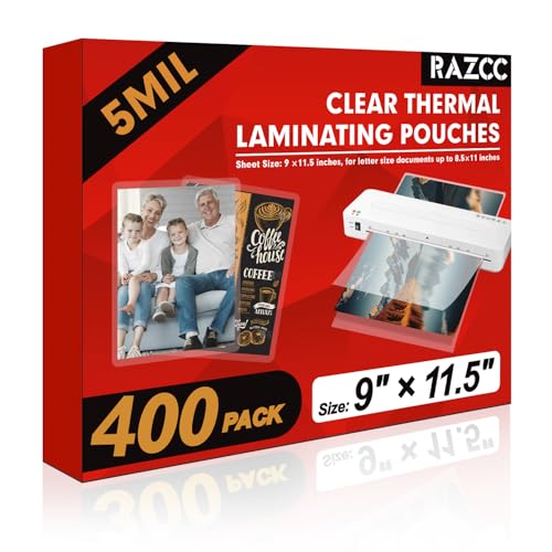 Laminating Sheets, 400 Pack Clear Thermal Laminating Plastic Paper Laminator Sheets, 9 x 11.5-Inch, 5mil, Ideal Office or School Supplies