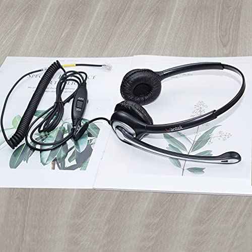 Telephone Headset with Microphone Noise Cancelling, RJ9 Phone Headset Compatible with Volume Adjustment Mute Control Switch for Call Center Office
