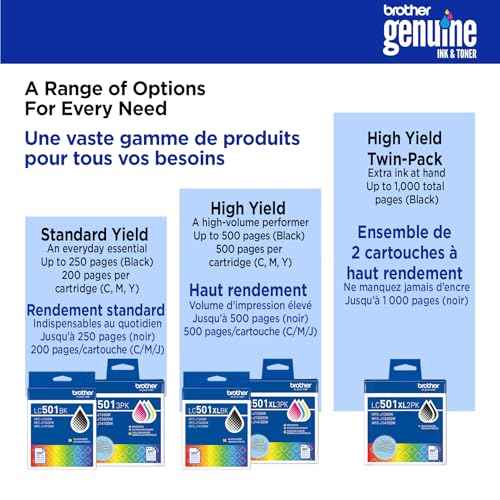 Brother Genuine LC5013PK 3-Pack Standard Yield Cyan, Magenta, and Yellow Ink Cartridges (for use with Work Smart 1260, 1360, and 1410 Printers)