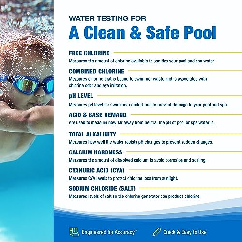Taylor K-2006-SALT FAS-DPD, 9-in-1 Pool & Spa Test Kit, Free & Combined Chlorine, pH, Acid & Base Demand, Total Alkalinity, Calcium Hardness, Cyanuric Acid (CYA), and Chloride (Sodium Chloride).