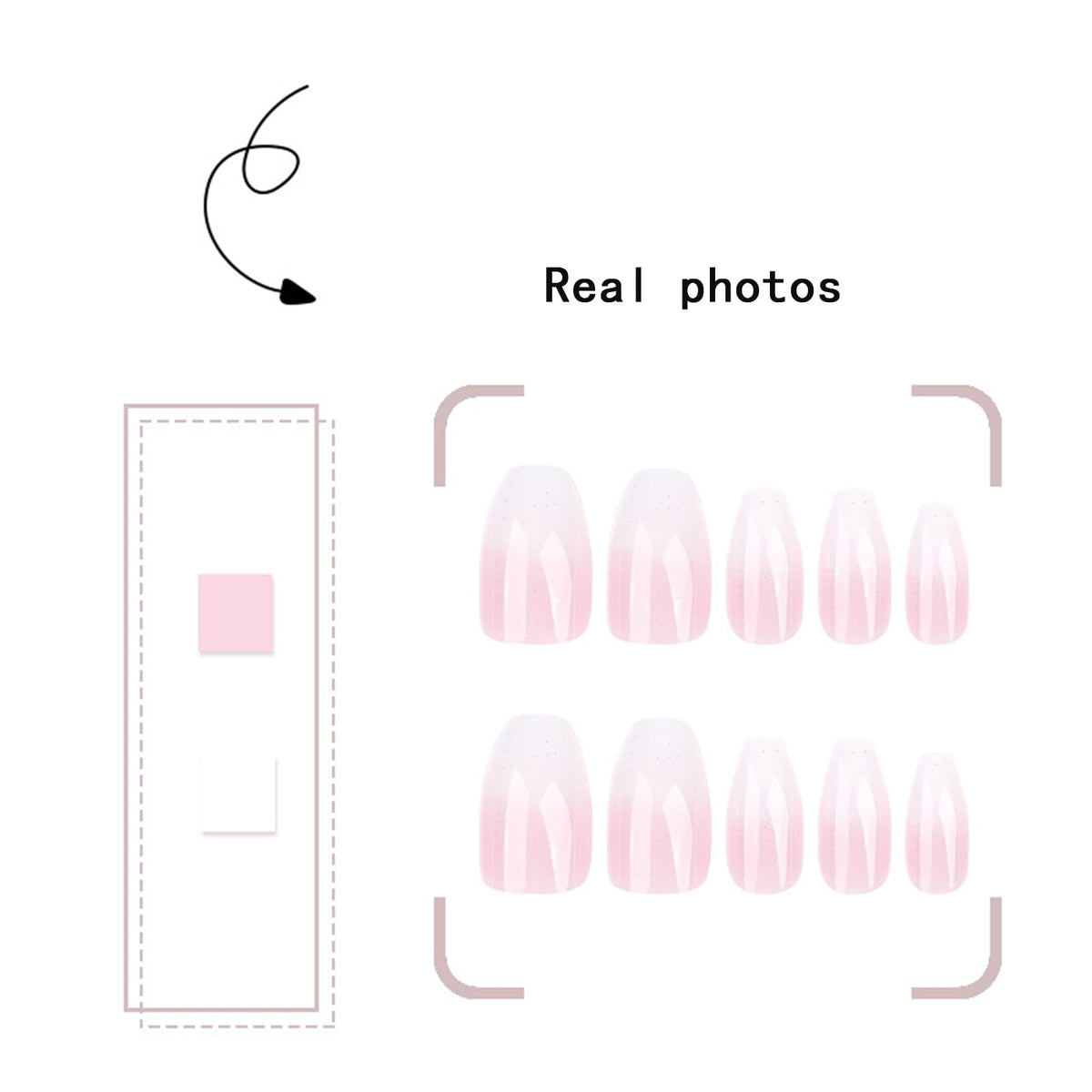 Gradient French Press on Nails Medium Ballet Fake Nails White French Tips False Nails Full Cover Nude Gradient Glossy Reusable Acrylic Nails for Women Girls Party DIY Manicure Decoration 24Pcs