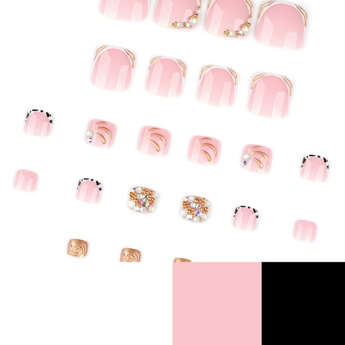 PEPFTG Pink Press on Toenails Short Square Fake Toenails French Tip Toenail Press ons with Pearl Design Handmade Summer Acrylic Stick on Toenail for Women Nails Art Decoration 24Pcs
