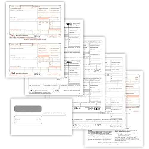 W2 Tax Forms 4 Part 2025, 50 Employees Kit of Laser Forms with 6 W3s, and 50 Self-Seal Envelopes IRS-Compatible, Great for QuickBooks and Accounting Software, All W2 Lazer Forms in Value Pack,