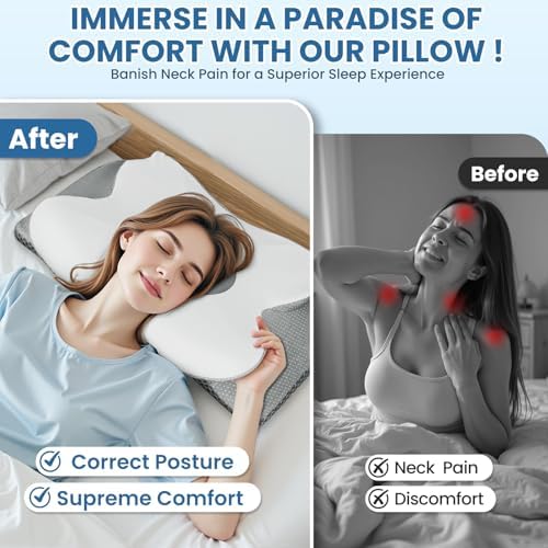 Ergonomic Contour Cervical Neck Pillow for Neck & Shoulder Pain Relief, Memory Foam Pillow for Side/Back/Stomach Sleepers, Skin-Friendly & Breathable Pillowcase, King Size