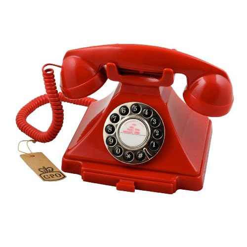 GPO Carrington Classic Retro Push-Button Phone - Pull-Out Tray, Traditional Bell Ring Tone - Red