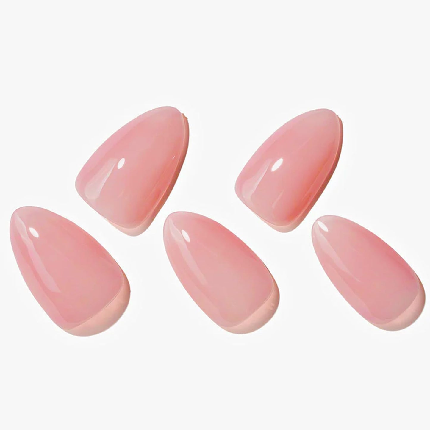 GLAMERMAID Nude Pink Press On Nails Short Almond, Natural Pure Pink Handmade Soft Jelly Gel Fake Nails Tip, Neutral Glossy Round Oval Stick Glue on Nails Kit for Women, Reusable Acrylic False Nail Set