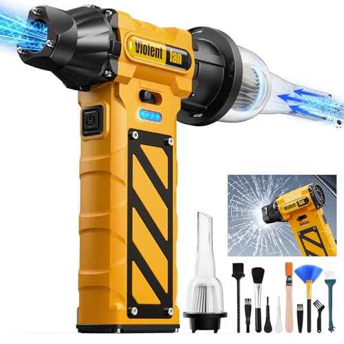 Compressed Air Duster,Infinitely Variable SpeedÂ£Â¬130000RPM Electric Jet Dry Blower with Safety Hammer,Cordless Rechargeable Air Duster for Cleaning PCs/Keyboards/Car Washing (Yellow)