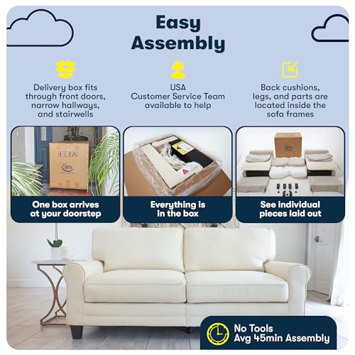 Serta Copenhagen 61" Rolled Arm Sofa, Easy Care Polyester, Soft Pillow Back, Pocket Coil Seat Cushions, Removable Covers, Loveseat or Couch for Small Spaces, Living Rooms or Bedrooms, Brown