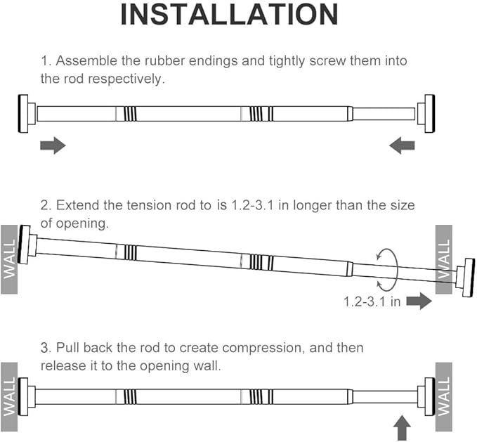 Ausemku Shower Curtain Rod Tension - 32-80 Inch Never Rust Non-Slip Spring Tension Curtain Rod No Drilling Stainless Steel Curtain Rod Use Bathroom Kitchen（Black）