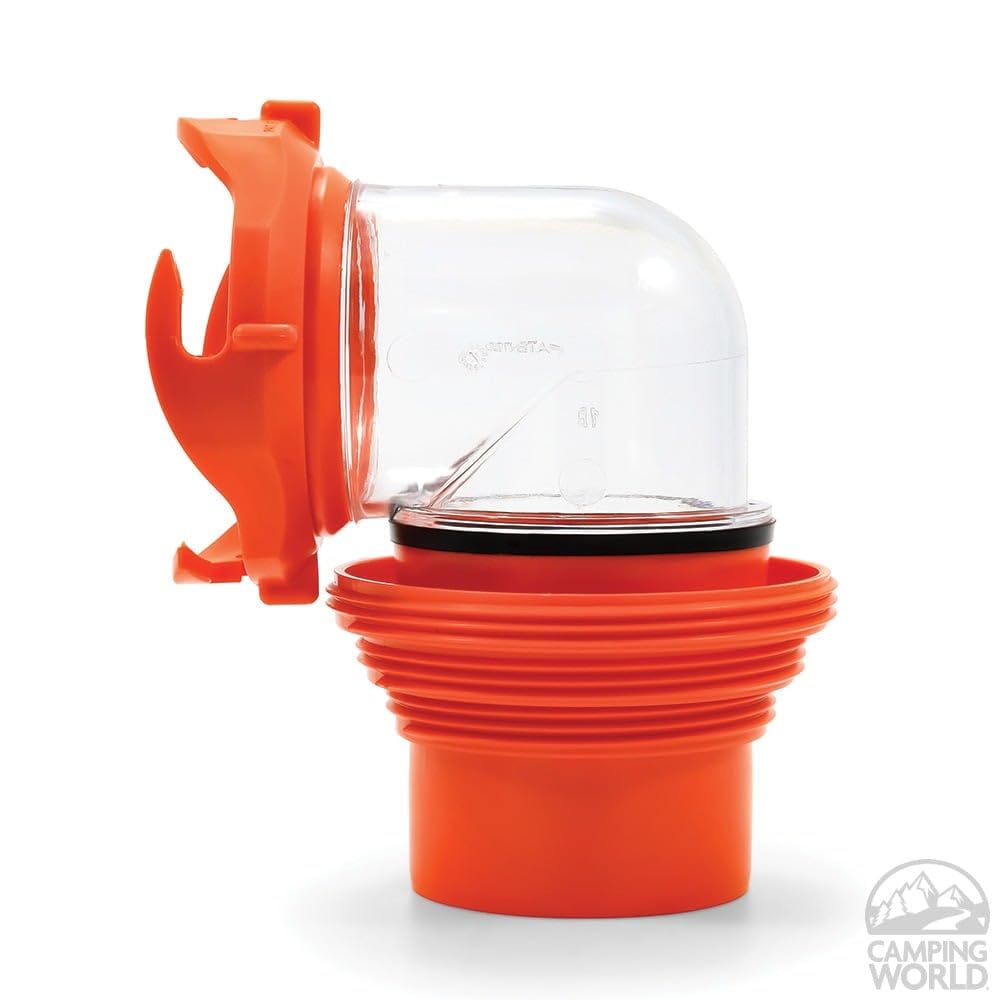 Camco RhinoFlex Clear RV Sewer Hose Elbow with 4-in-1 Adapter - Features a 360-Degree Fitting Rotation and Built-in Gasket for Odor-Tight Protection - Fits 4 Sizes of Dump Station Inlets (39736)