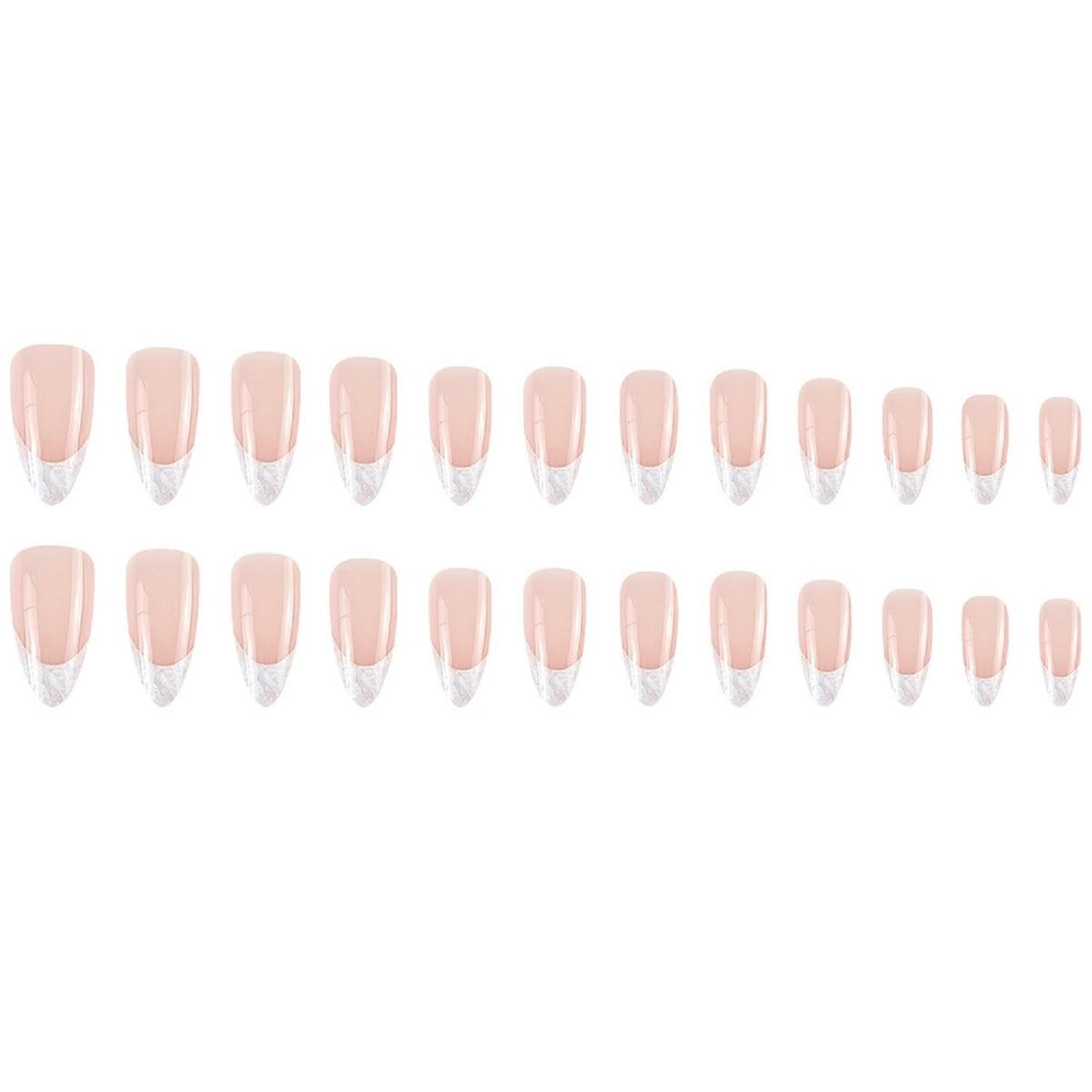 French Tip Press On Nails Medium Almond Fake Nails Nude False Nails With Marbling Design Full Cover Acrylic Glue On Nail Artificial Reusable Stick On Nail For Women DIY Manicure Decorations 24 Pcs