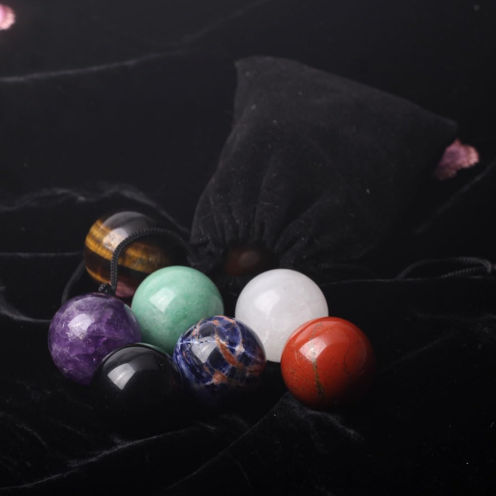IYARIH 30mm sphere7pcs 1.2inch Sphere Natural 7 Chakra Set - Seven Chakra Set -Natural30mm Mini Crystal Sphere - Seven Chakra Gemstone(7pcs)