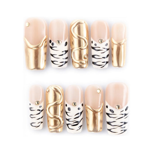 Press On Nails, square Shape, 3d Design, False Nails, 10 Piece Set