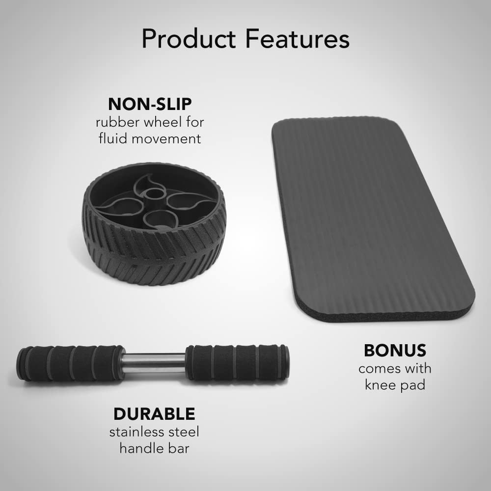 Sports Research Ab Wheel Roller with Knee Pad | Sturdy 3" Wheel for Core Workouts in The Gym or at Home"