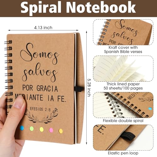30 Set Spanish Christian Gifts Bulk Religious Notebooks with Bible Verse Pen, Inspirational Spiral Prayer Journal Notepad and Pen Set Church Gifts for Women Men Family Sunday School Church (Kraft)