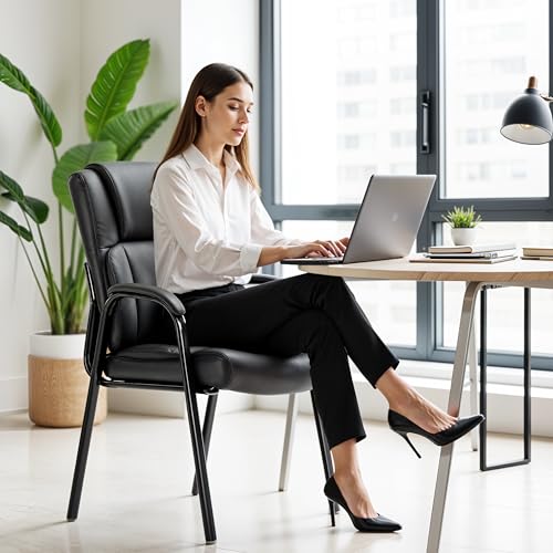 HealSmart 1 Pack Leather Guest Chair with Padded Arm Rest for Office Reception, Waiting Room, Meeting Conference, Lobby Home Desk Table Side Chairs for Seniors, Elderly