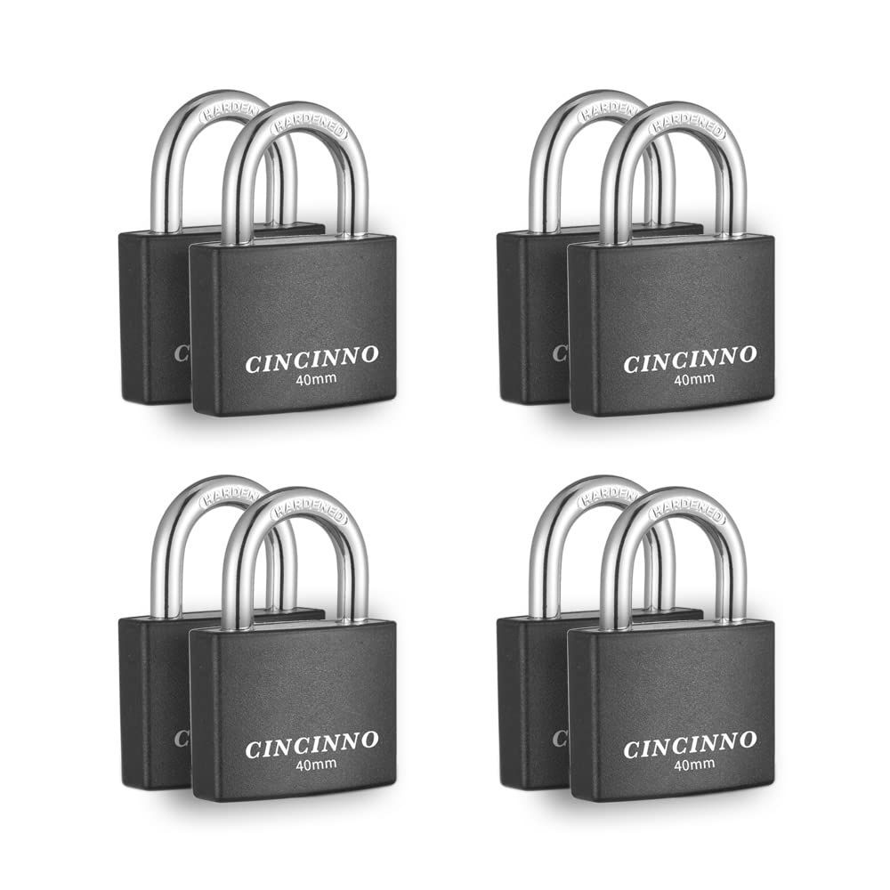 CINCINNO Covered Aluminum Padlock with Key, 8 Pack 1-9/16" Padlocks with Same Key，Key Lock for Outdoors"