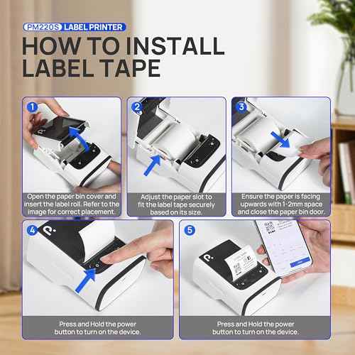 POLONO PM220S Label Maker Machine with Tape, 2 Inch Bluetooth Thermal Label Printer, Portable Sticker Printer for School, Office, Home, Business, Label Maker with 2'' x1.18'' Labels, White