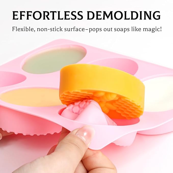 SJ Soap Molds 2 Packs, Oval and Rectangle 3D Honeycomb Silicone Soap Molds for Soap Making, 6 Cavity Mold for Homemade Soaps, DIY Wax Melts, Beeswax, Cake, Chocolate Bakeware, Purple ＆ Pink