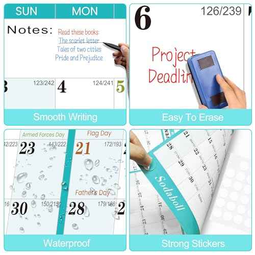 24" x 36" 2026 Wall Calendar, Folded Wet & Dry Erase Wall Calendar 12 Month, Annual Yearly Planner Yearly Laminated Calendar 2026 Horizontal/Vertical, with Julian Dates