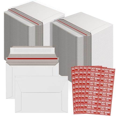 100 Pack Rigid Mailers 4.5x6.5 Inch Self Seal Document Mailers, Protective Flat Cardboard Sturdy White Photography Envelopes for Photos, Document, Coins, Stamps