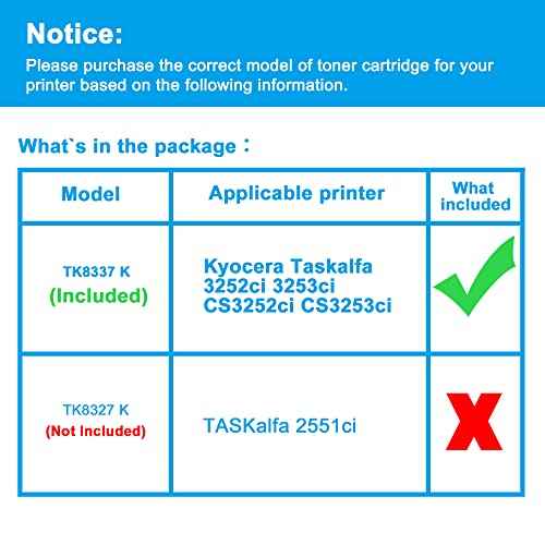 LCL TK8337 TK-8337 Black Toner Cartridge Replacement for Kyocera TK8337K TK-8337K for Kyocera Taskalfa 3252ci 3253ci CS3252ci CS3253ci Printer (1-Pack)