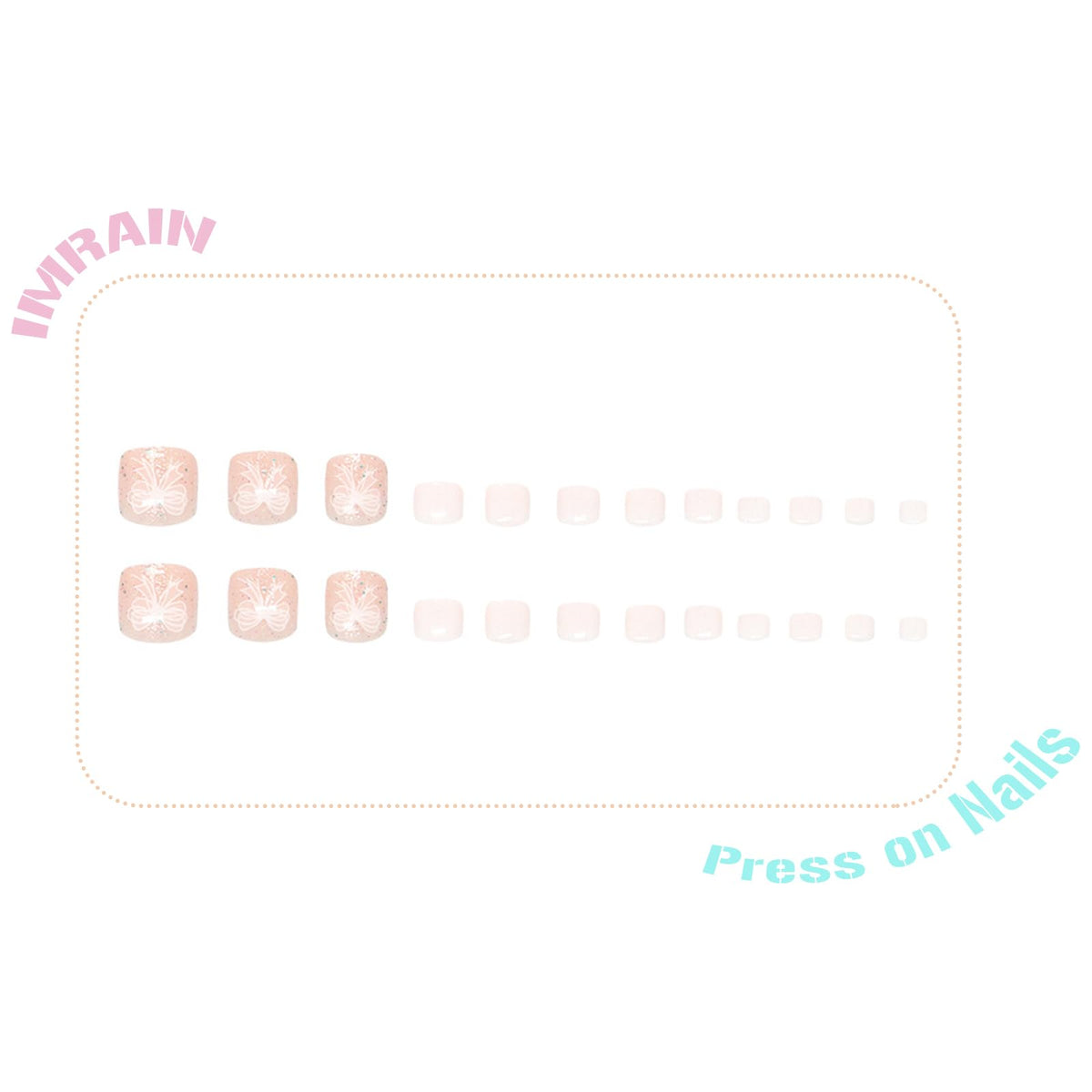IMRAIN White Press on Toenails Short Square Fake Toe Nails Glitter Cute Summer Acrylic False Toenails Full Cover Glossy Glue on Toe Nails for Women Girls 24Pcs
