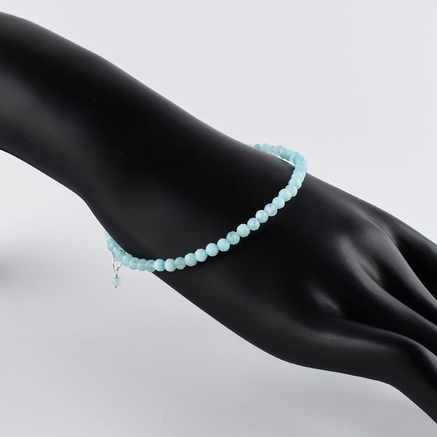 Natural Larimar Jewelry for Women Dolphin Stone- Pectolite -Sea- Caribbean Gemstone Beads Dainty Bracelet, Birthstone Energy Crystals, Silver Plated Chain 8 inch, Trendy Jewelry For Her